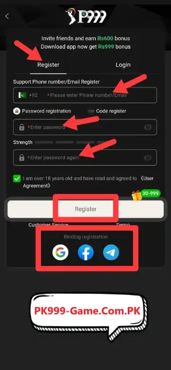 PK999 Game Register